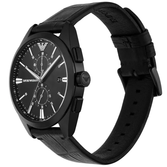 Emporio Armani Claudio Chronograph Black Dial Black Leather Strap Watch For Men - AR11483 - Image 5